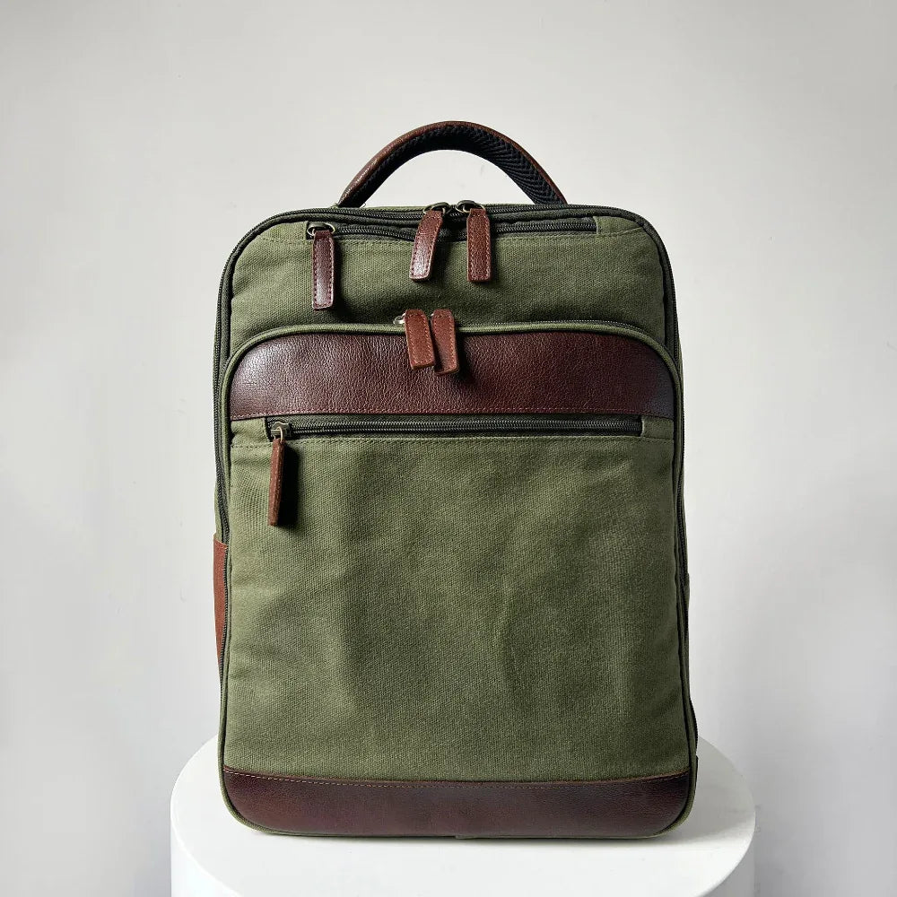 Best Backpack, Maxwell Waxed Canvas with Leather Backpack - MiamiLeathers.com