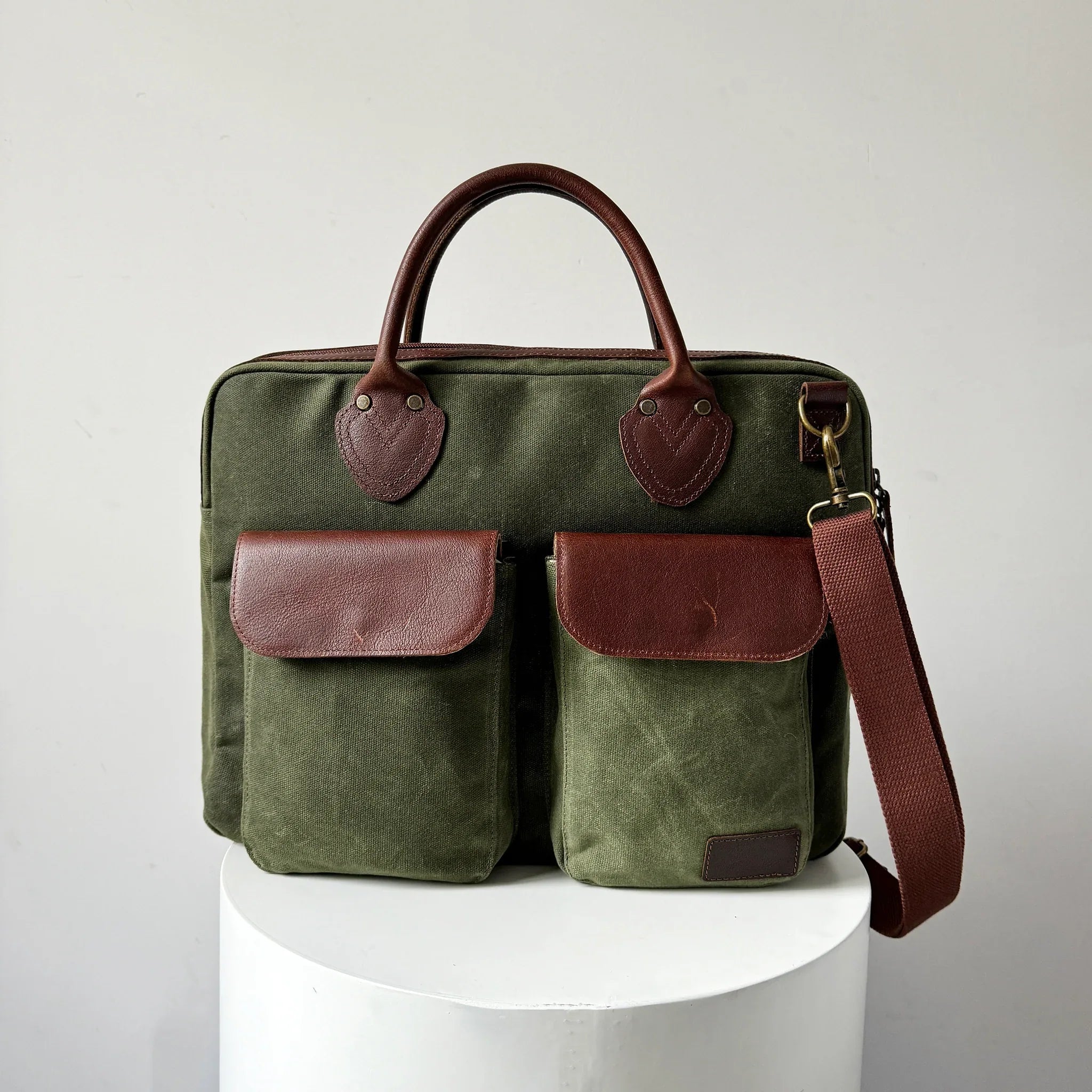 Laptop Bag, Maxwell Waxed Canvas Briefcase with Top Zipper - MiamiLeathers.com