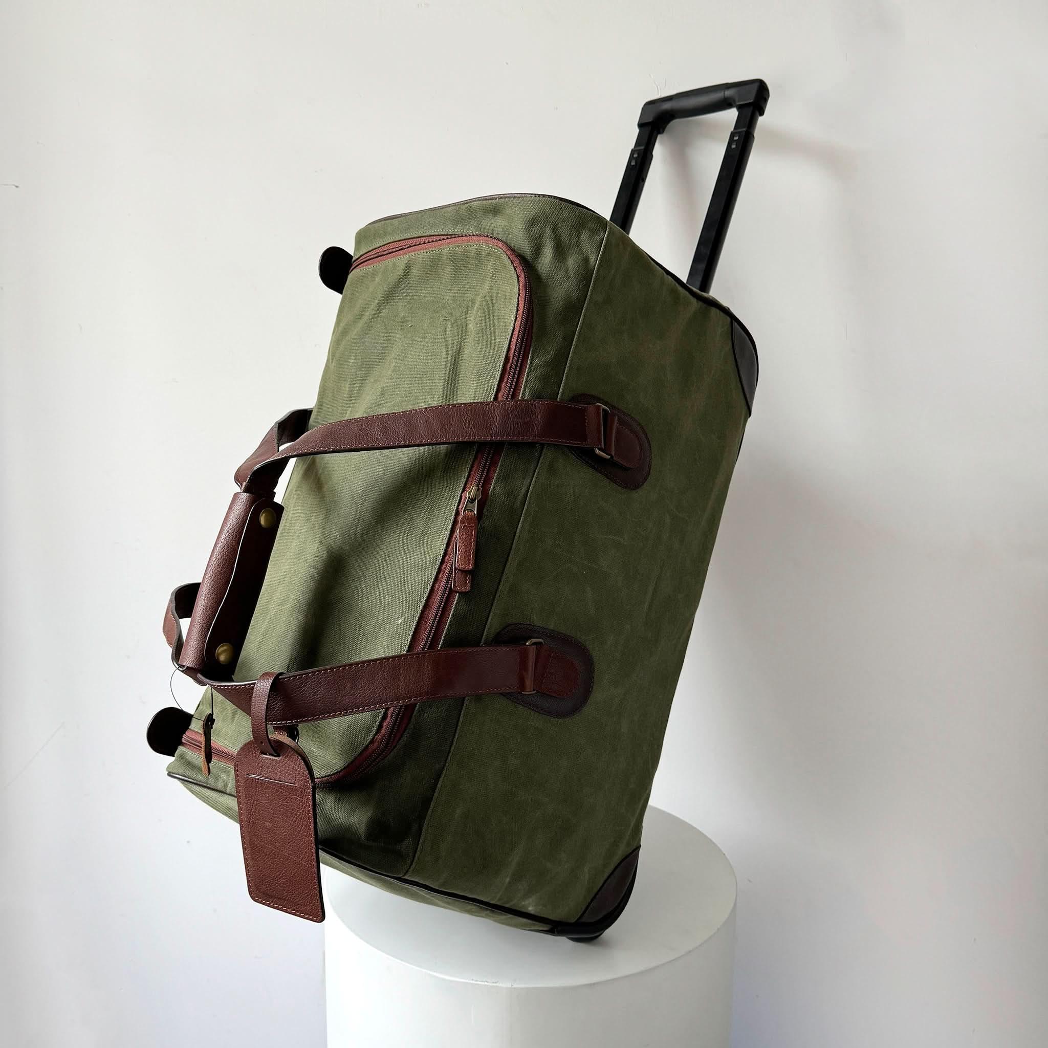 Maxwell Waxed Canvas Rolling Duffel Duffel best seller Best Value Bestseller Business Travel Canvas Leather duffel Leather bag Men's Travel mens travel bag Most Popular rolling duffel bag Top Pick Travel Essentials Waxed Canvas
