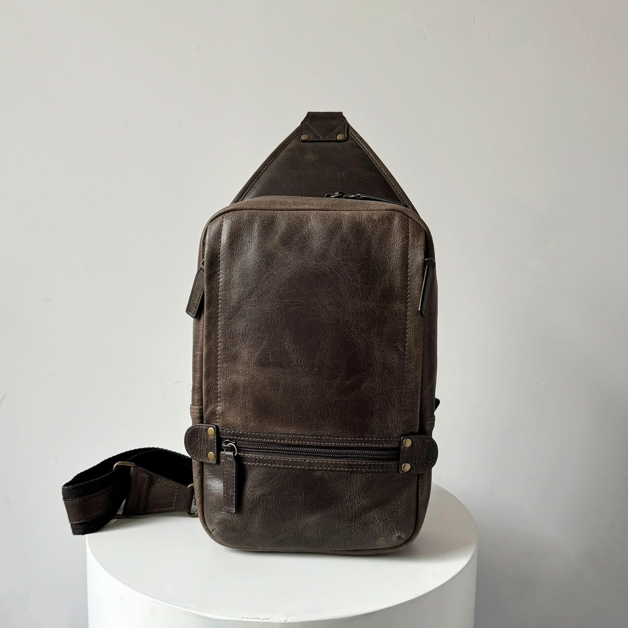 Full-Grain Crazy Horse Leather Sling Bag – Rugged Style, Two-Way Carry - MiamiLeathers.com