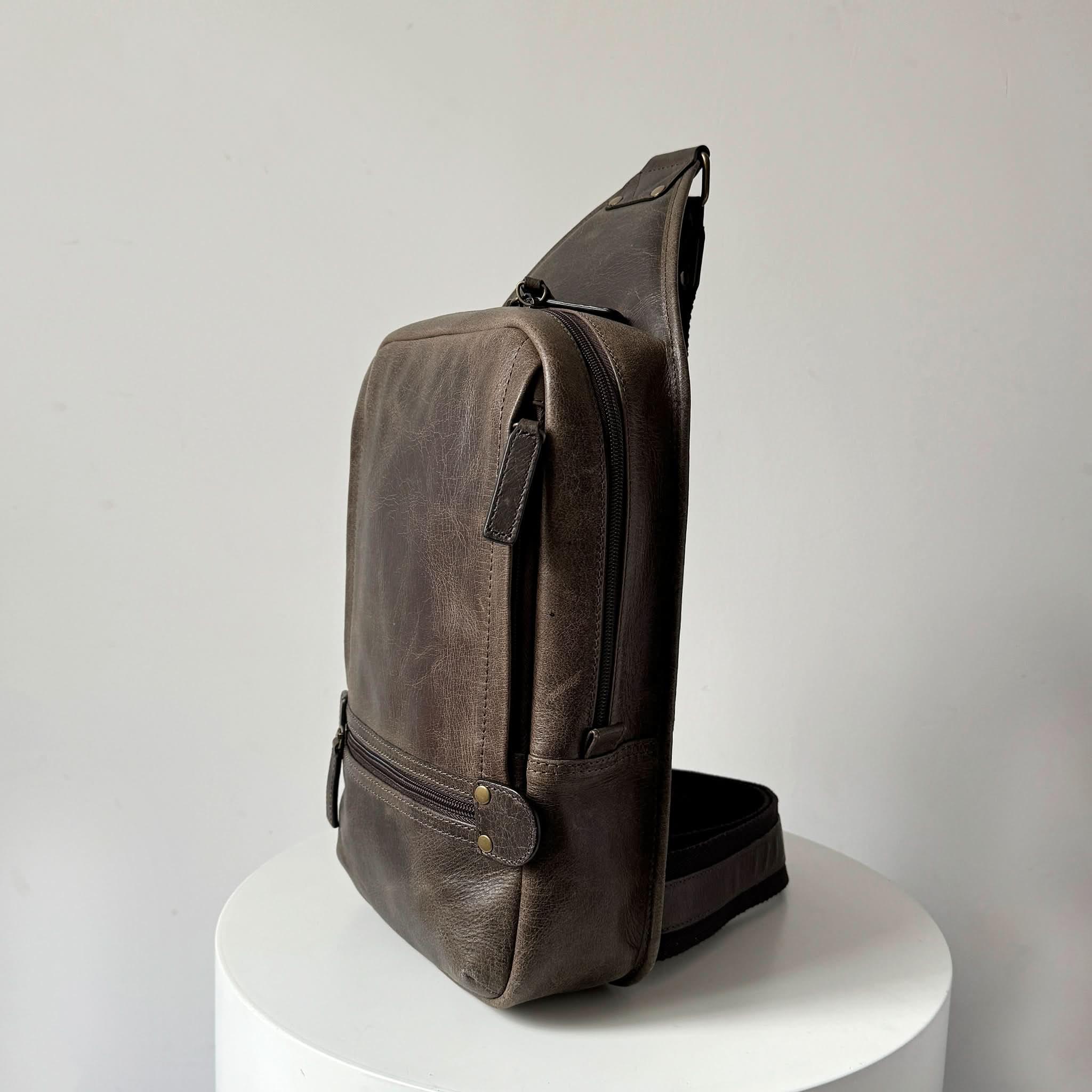 Full-Grain Crazy Horse Leather Sling Bag – Rugged Style, Two-Way Carry - MiamiLeathers.com