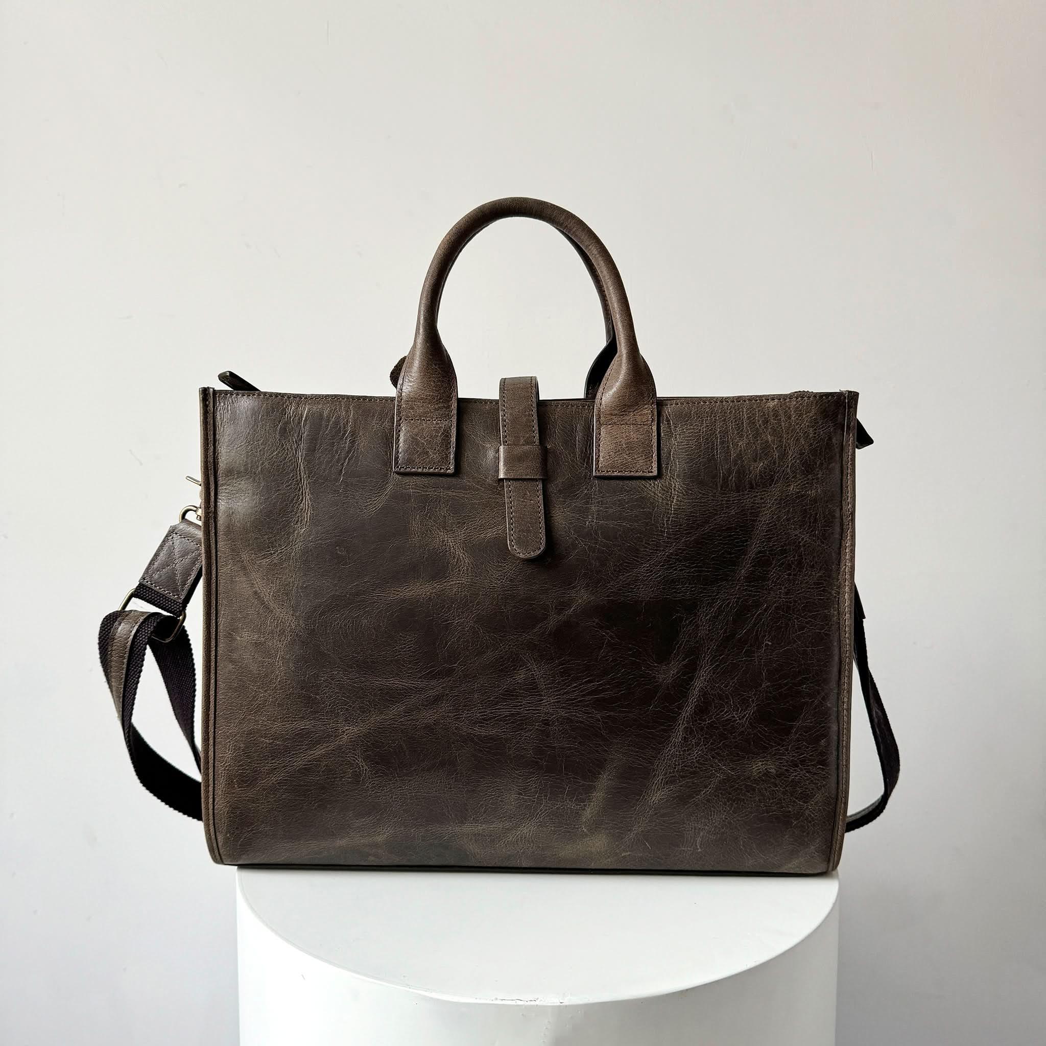 Full-Grain Crazy Horse Leather Briefcase - MiamiLeathers.com