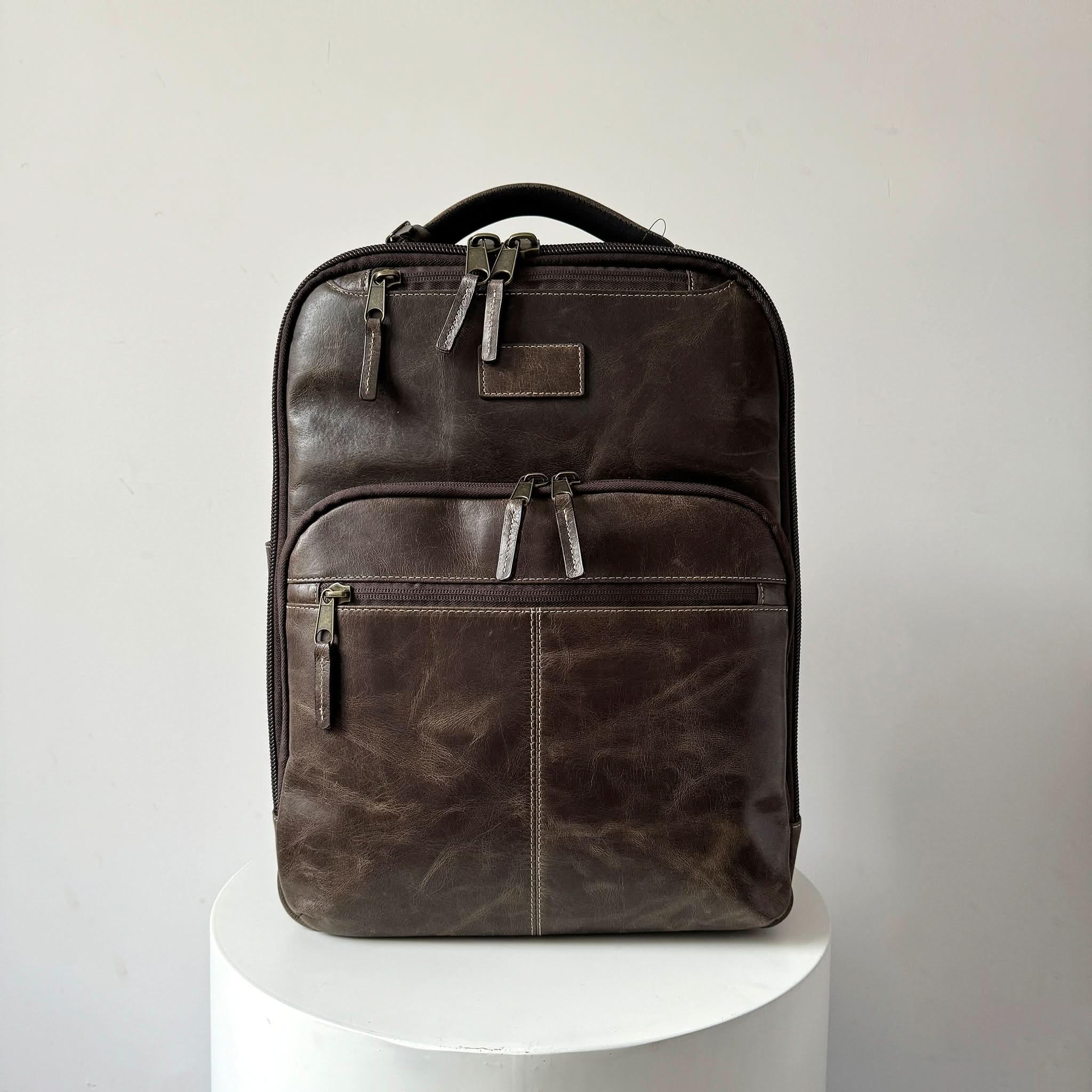 Crazy Horse Full-Grain Leather Laptop Backpack – Premium, Rugged & Stylish - MiamiLeathers.com