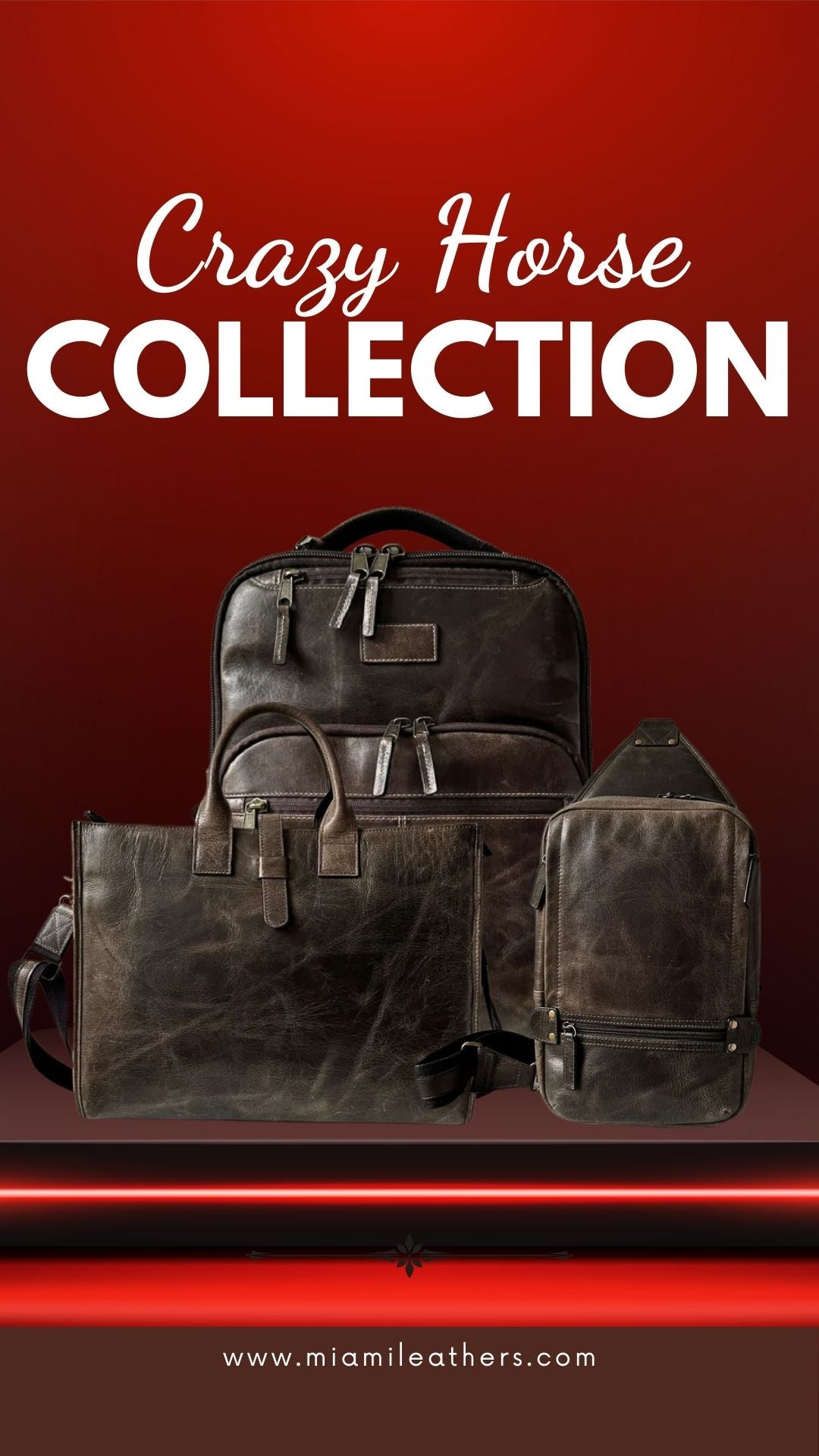 MiamiLeathers.com, Crazy Horse Leather Collection - Backpack, Sling Bag, Briefcase, Belt Bag & Duffle Bag