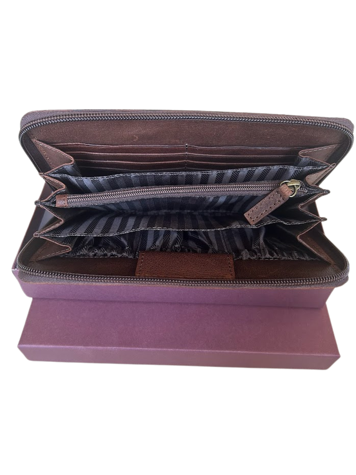 Double Zipper Genuine Leather Wallet
