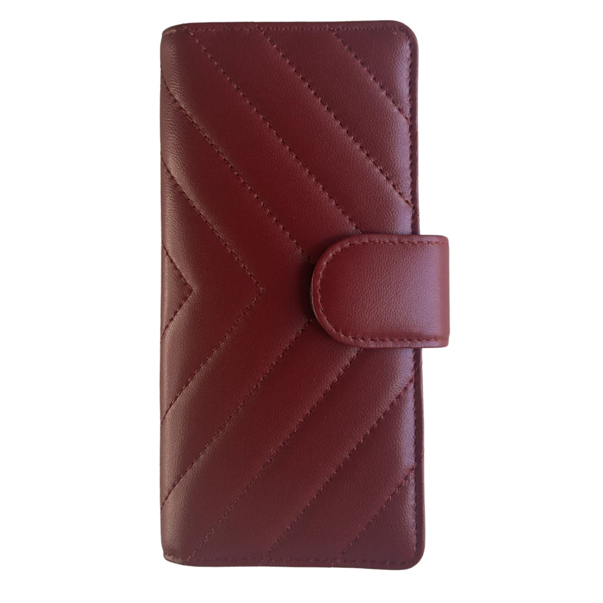 A burgundy quilted leather wallet