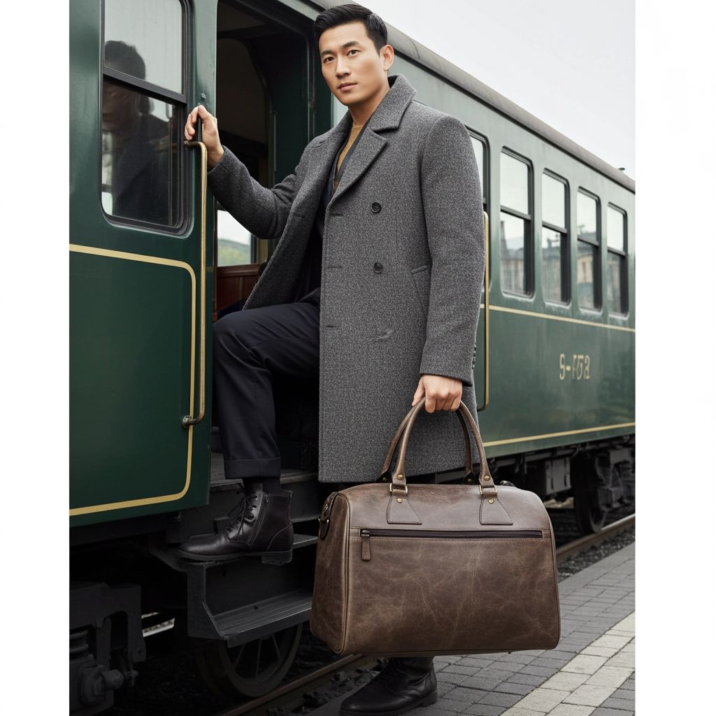 A men carrying Crazy Horse leather weekender bag for business travel