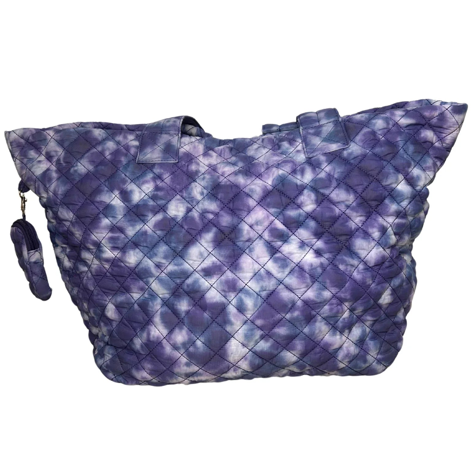 Blue floral quilted nylon travel tote bag for women