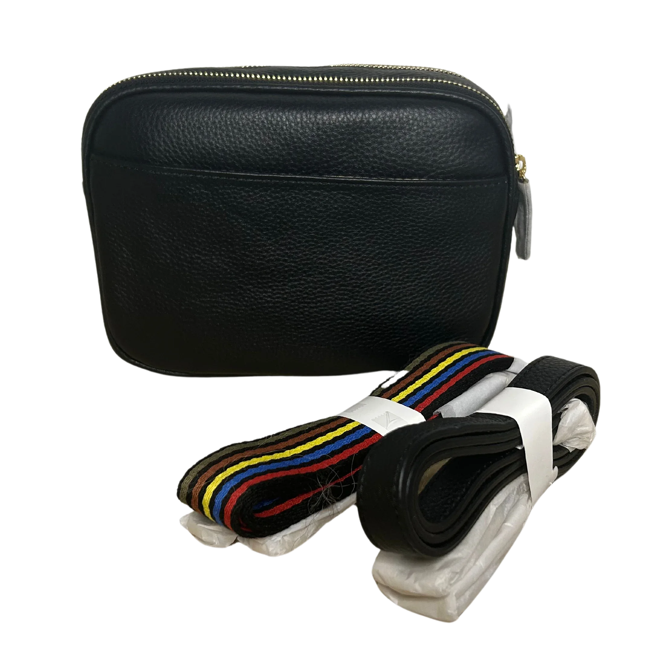 Black Sophia leather crossbody bag with two zipper compartments