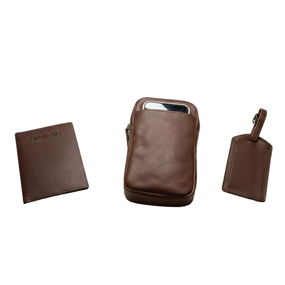 Cambridge Men's Travel Essentials - Passport Wallet, Luggage Tag & Phone Bag Set Luggage & Bags Bundle Bundle Deal Business Travel Cambridge Collection Full Grain Leather Gift for Him Gift Set Matching Set Men's Accessories Men's Travel Travel Bundle Travel Essentials