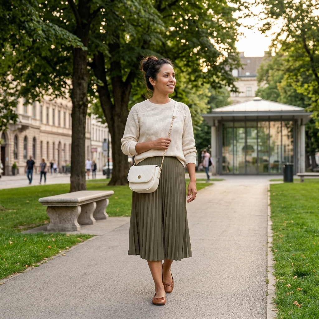 Woman wearing white quilted leather crossbody bag for everyday outings