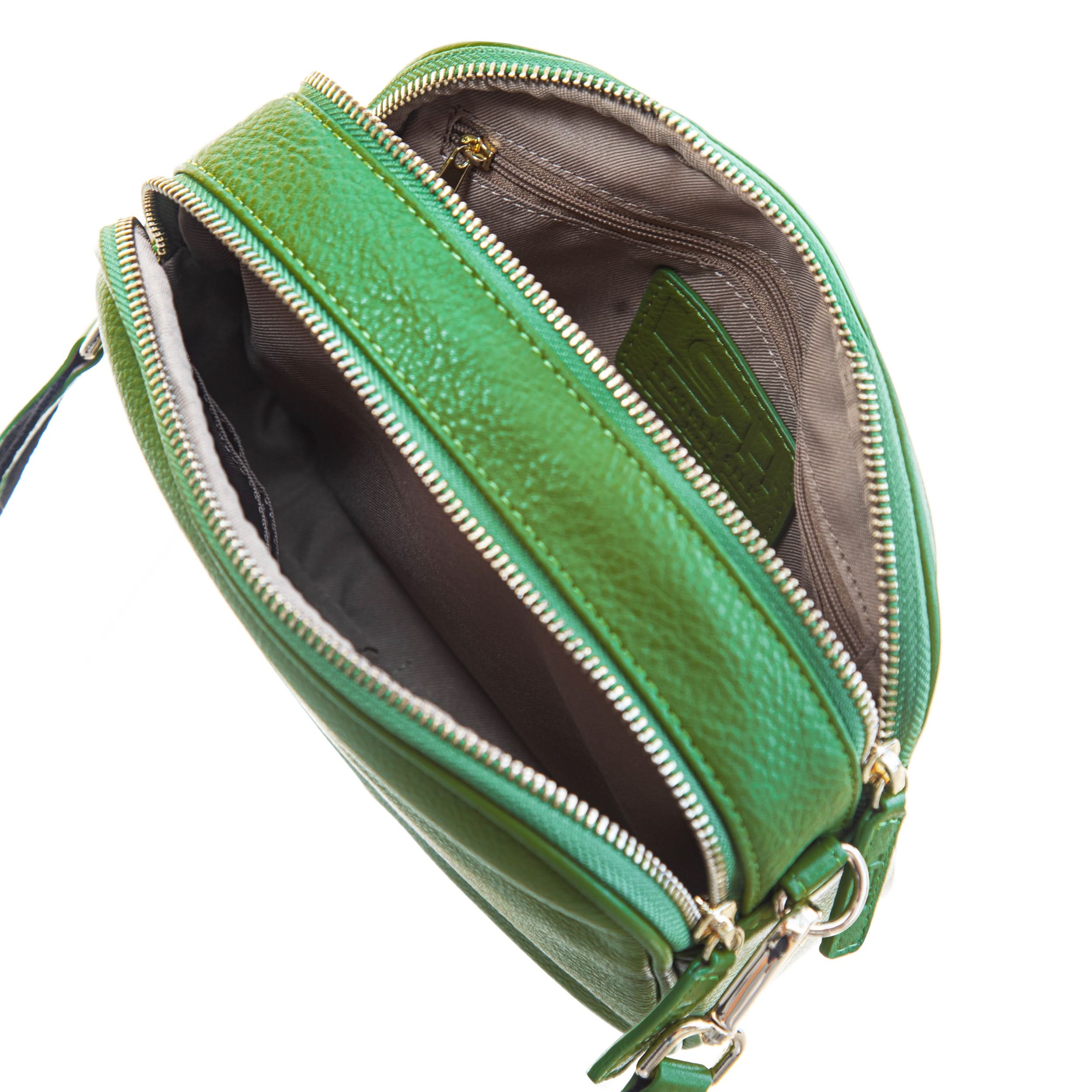 Sophia Top Grain Leather Double Zipper Crossbody camera bags, crossbody bags, shoulder bags