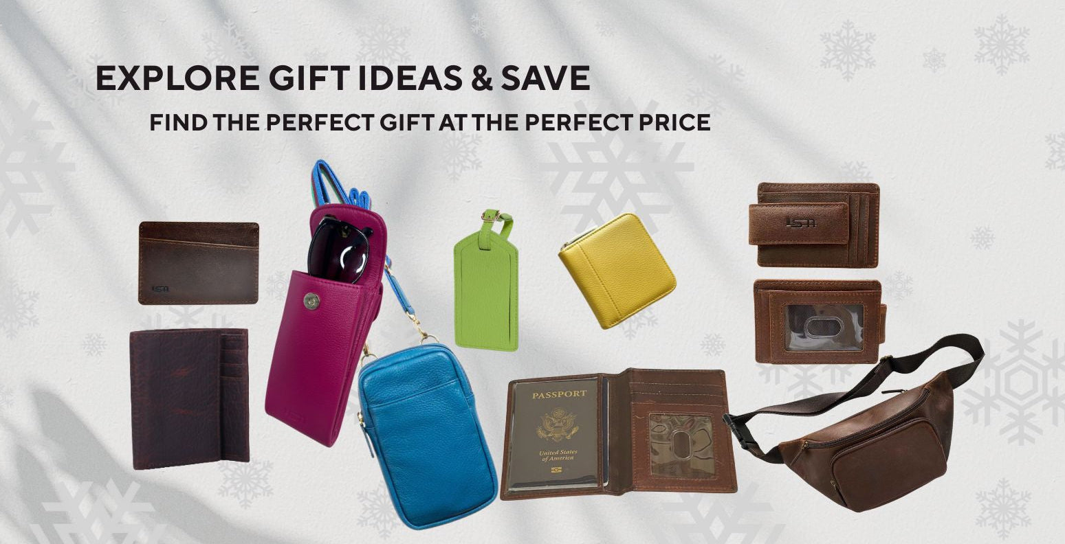 Gift ideas leather wallets, leather jewelry case, passport cover