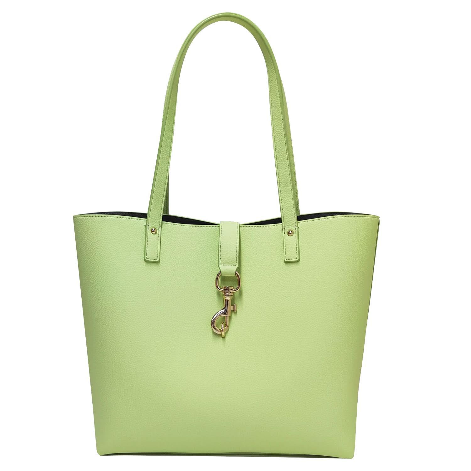 Green pebbled genuine leather tote bag for women