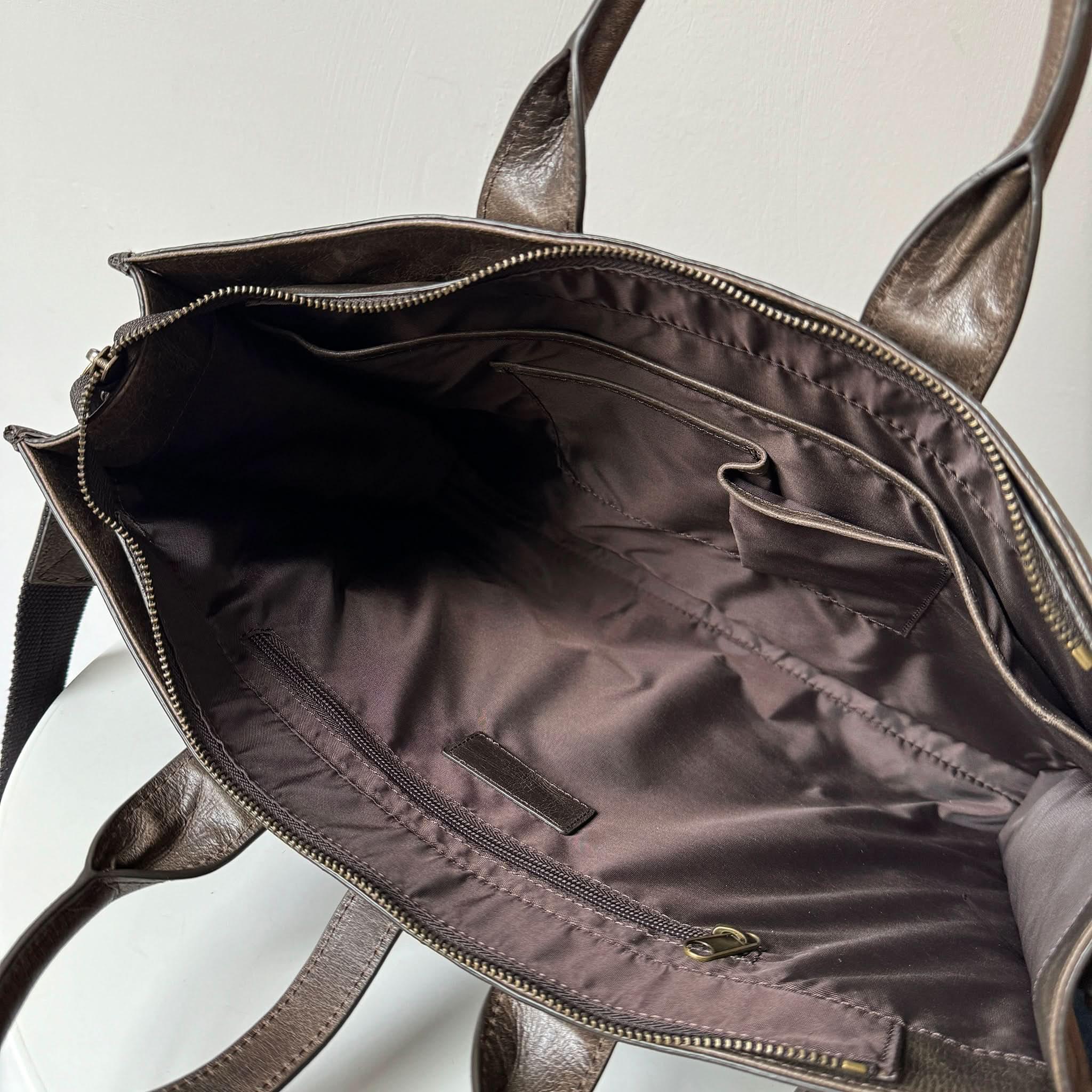 Interior View Of Crazy Horse Full-Grain Leather Briefcase