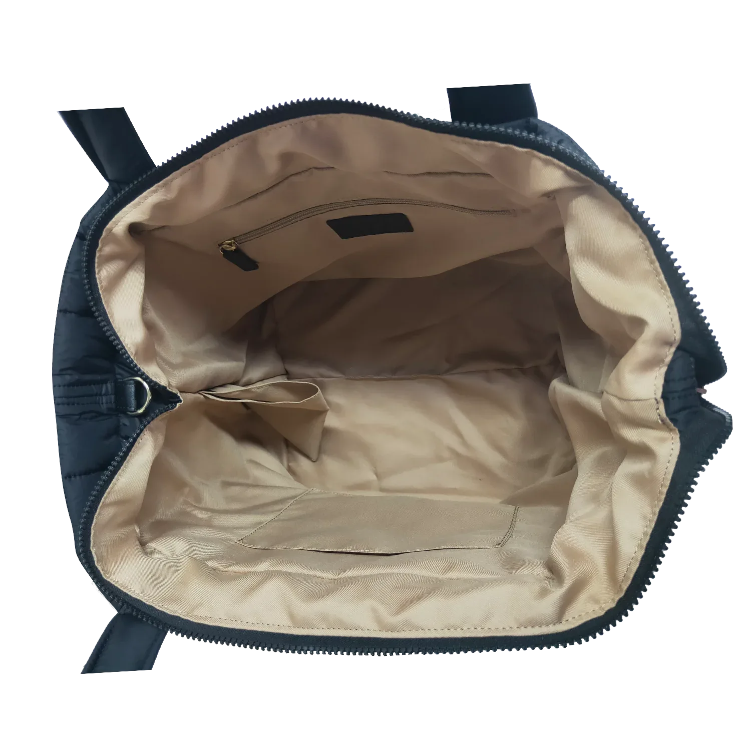 Interior of quilted nylon tote bag with spacious lining