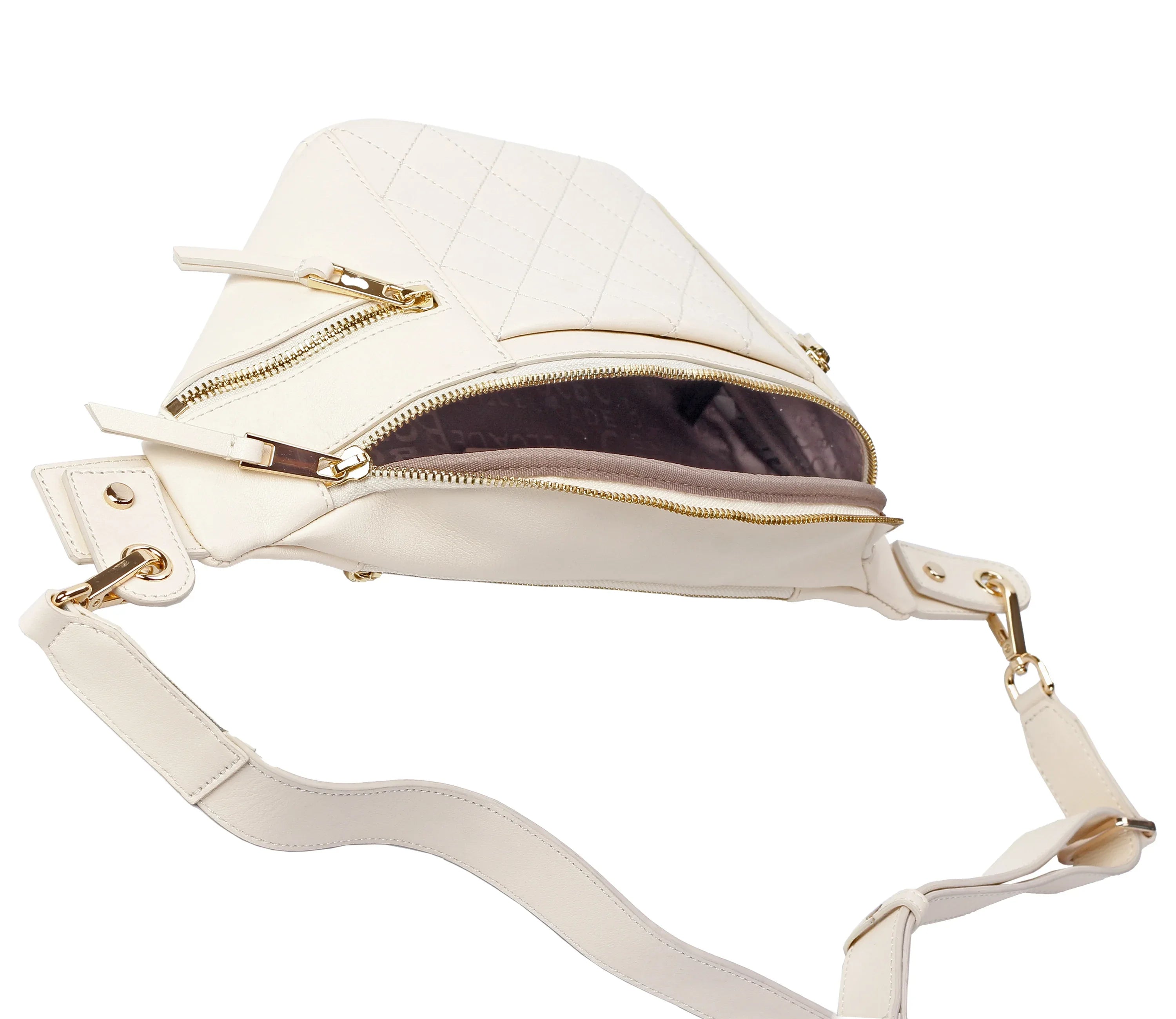 White Quilted Leather Belt Bag with Dual Top Zippers Luggage & Bags bag chic quilted belt purse crossbody belt bag designer inspired waist bag elegant leather bum bag Leather leather belt bag New Arrivals quilted travel bag quilted waist bag Waist Bag white leather fanny pack white quilted belt bag women’s leather belt bag