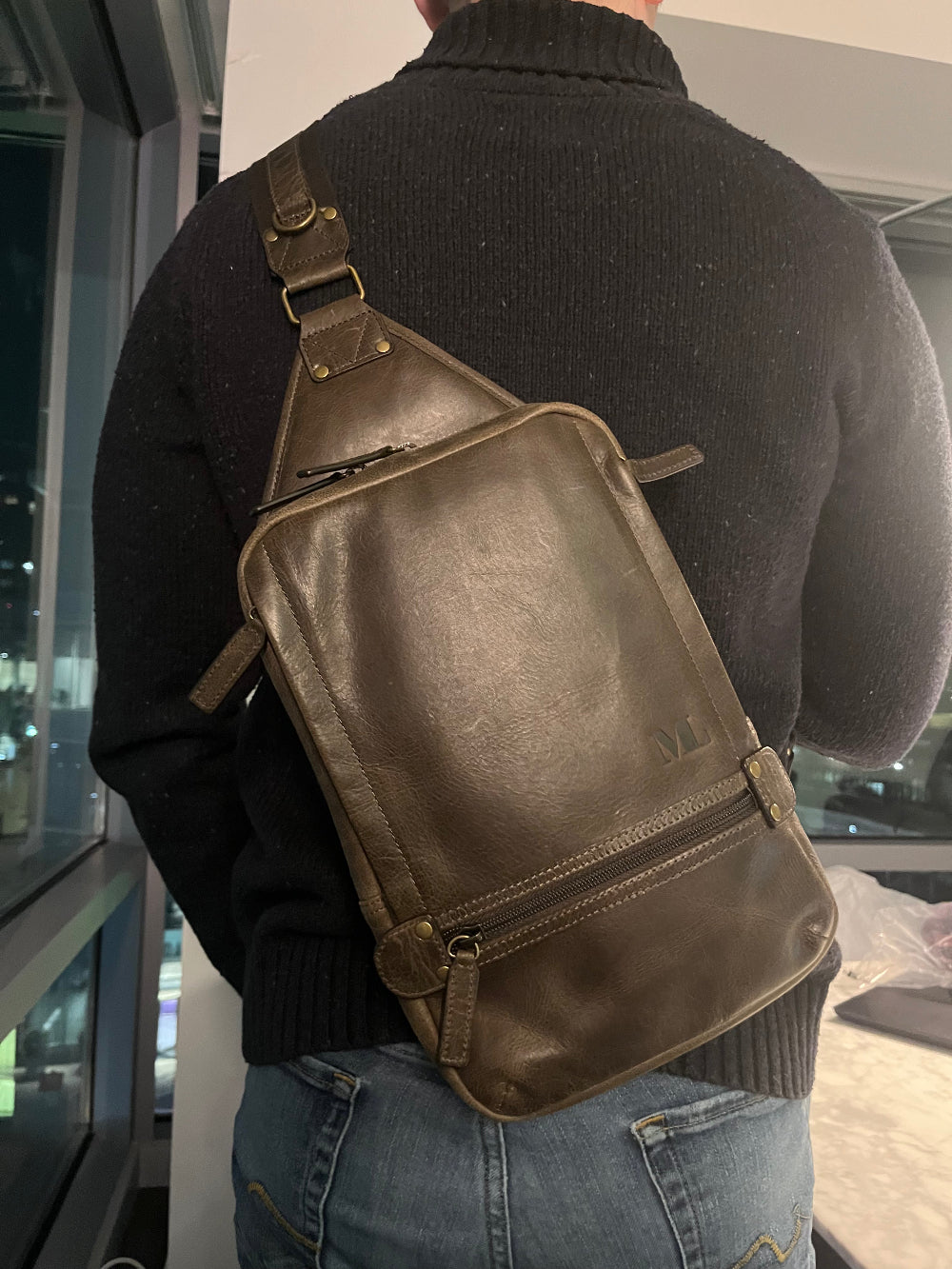 Small Travel Bag, Crazy Horse Sling Crossbody Leather Bag, Crossbody Leather Bag - MiamiLeathers.com