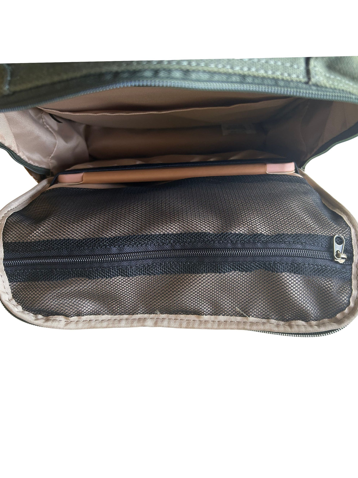 Maxwell 16-inch waxed canvas laptop backpack main compartment with tablet pocket and zippered organizer pockets