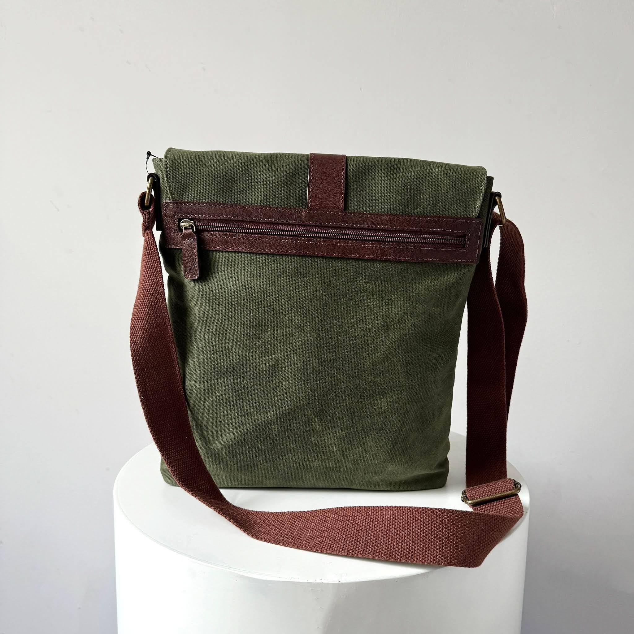 Maxwell Waxed Canvas Messenger Bag -Compact Messenger Bag Best Value Bestseller Canvas bag Canvas Leather Crossbody Leather bag Most Popular Top Pick