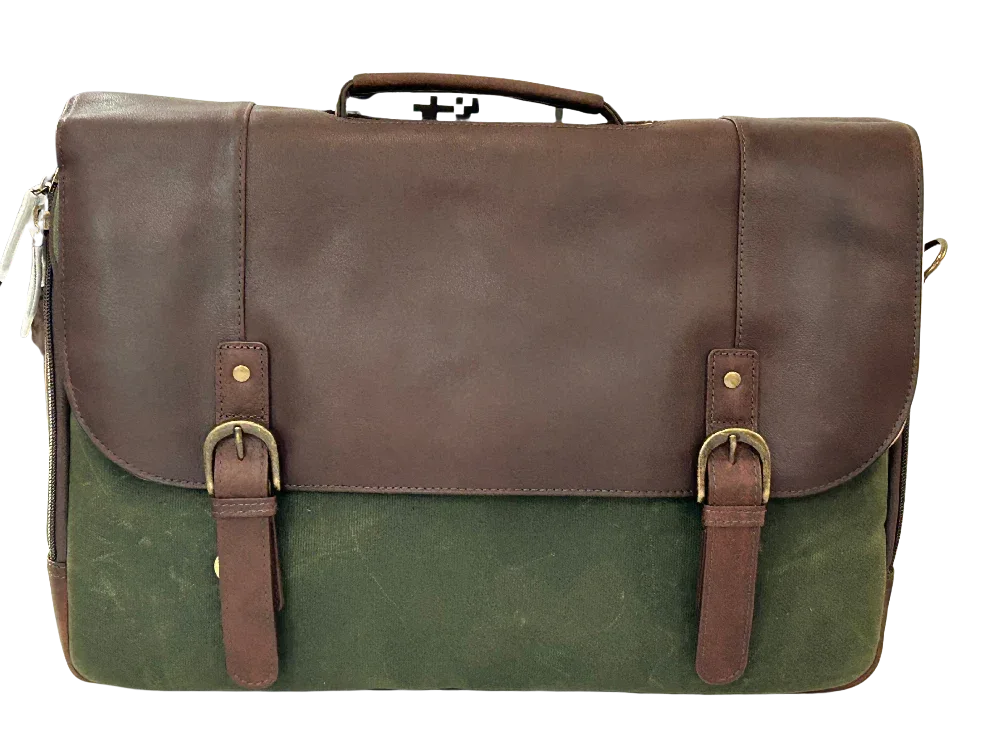 Maxwell Waxed Canvas Messenger Bag - 16'' Laptop - Structured Work & Travel Briefcase Canvas Leather Crossbody Leather bag Messenger Bag Top Pick