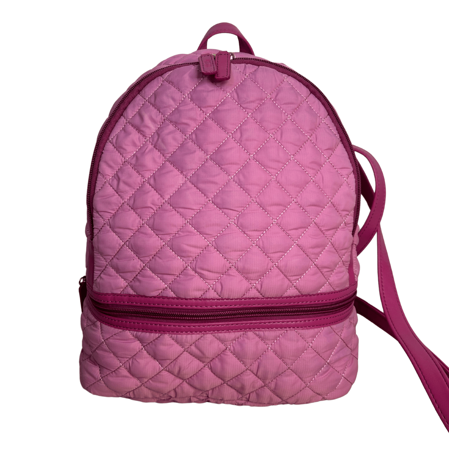 quilted nylon backpack, small backpack, lightweight backpack, pink backpack