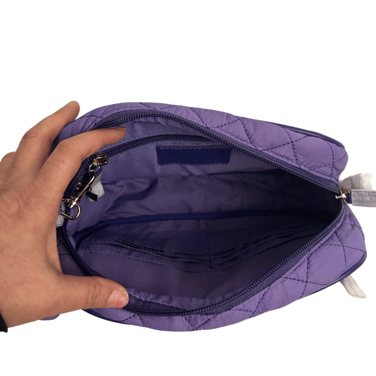 quilted nylon crossbody, small crossbody, lightweight crossbody, pink and Lilac crossbody, shoulder bag