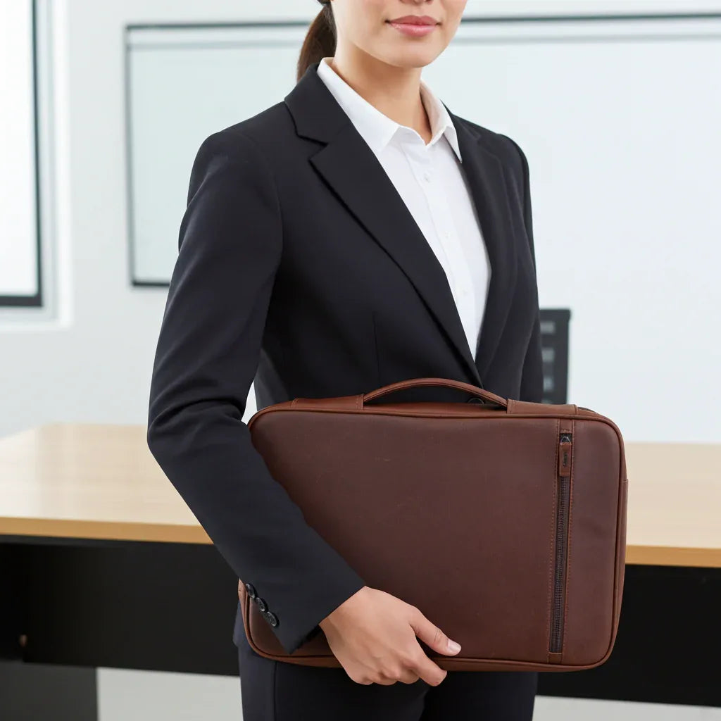 Professional carrying Cambridge leather tech case for business travel