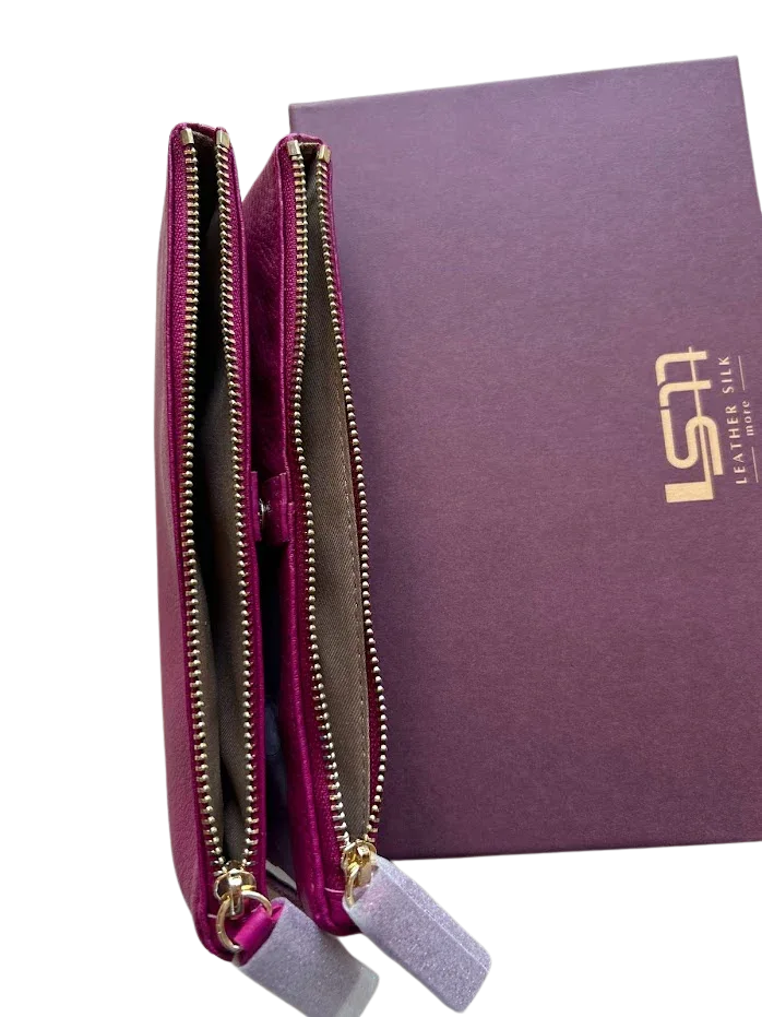 Women's Wallets, Sophia Soft Double Zipper Leather Wallet Luggage & Bags bag Best Full Grain Leather Wallets Full Grain Leather Wallet Leather Leather accessories Leather Wallet Leather Wallet for Women Leather Wallets Sophia Leather special deal vt Womens Leather Wallets