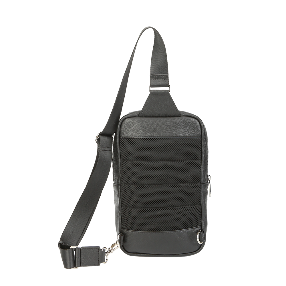 Black crossbody bag on a white background