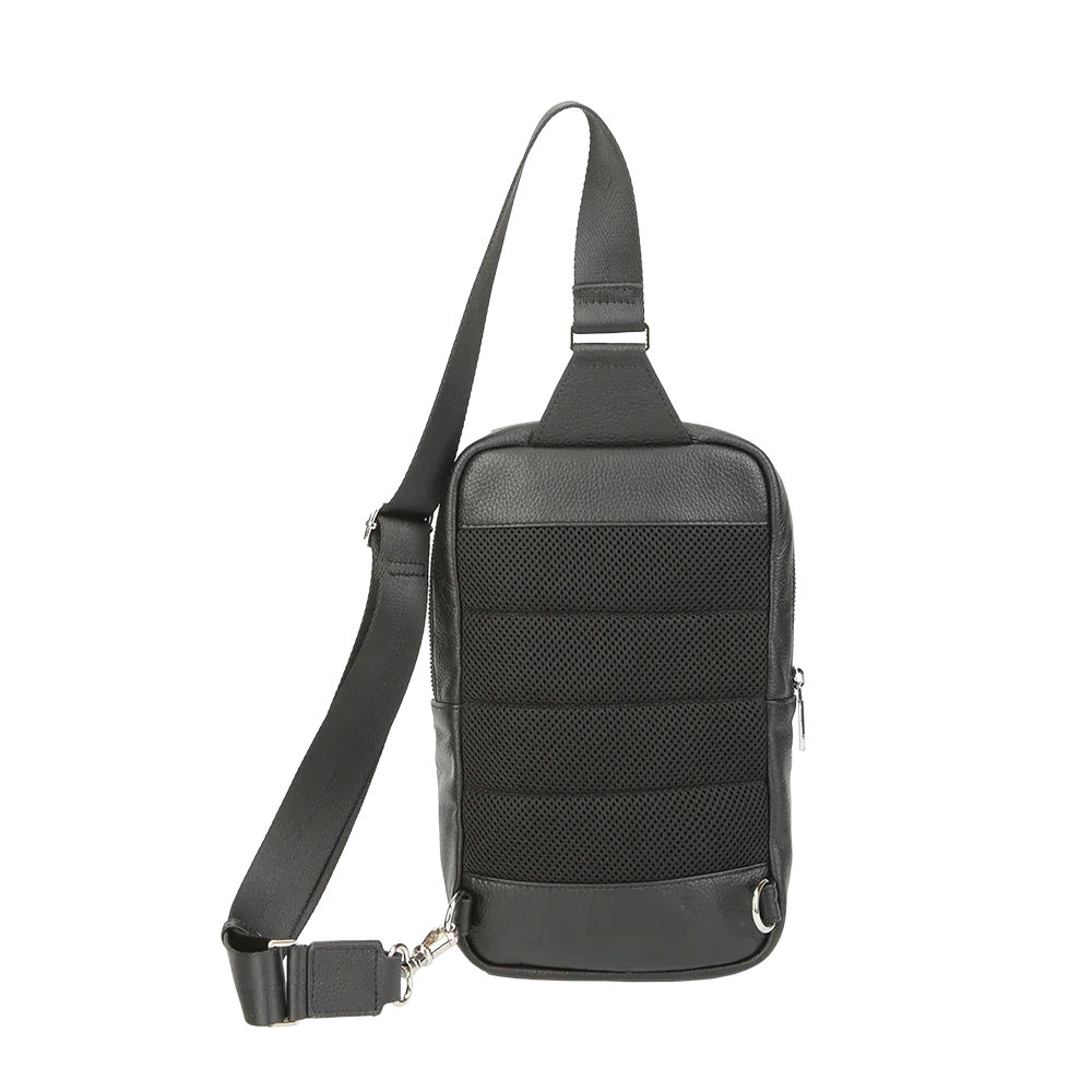 Black Pebbled Full-Grain Leather Sling Bag for Men – Crossbody Travel & Everyday Carry Gifts black leather crossbody everyday leather bag Full Grain Leather Full Grain Leather Bags full grain leather sling Genuine Leather genuine leather sling Leather Leather bag leather chest bag leather sling bag Men's Items men’s leather sling bag Miami Leathers New Arrivals Sling Bag soft pebble leather Travel Bag travel sling bag