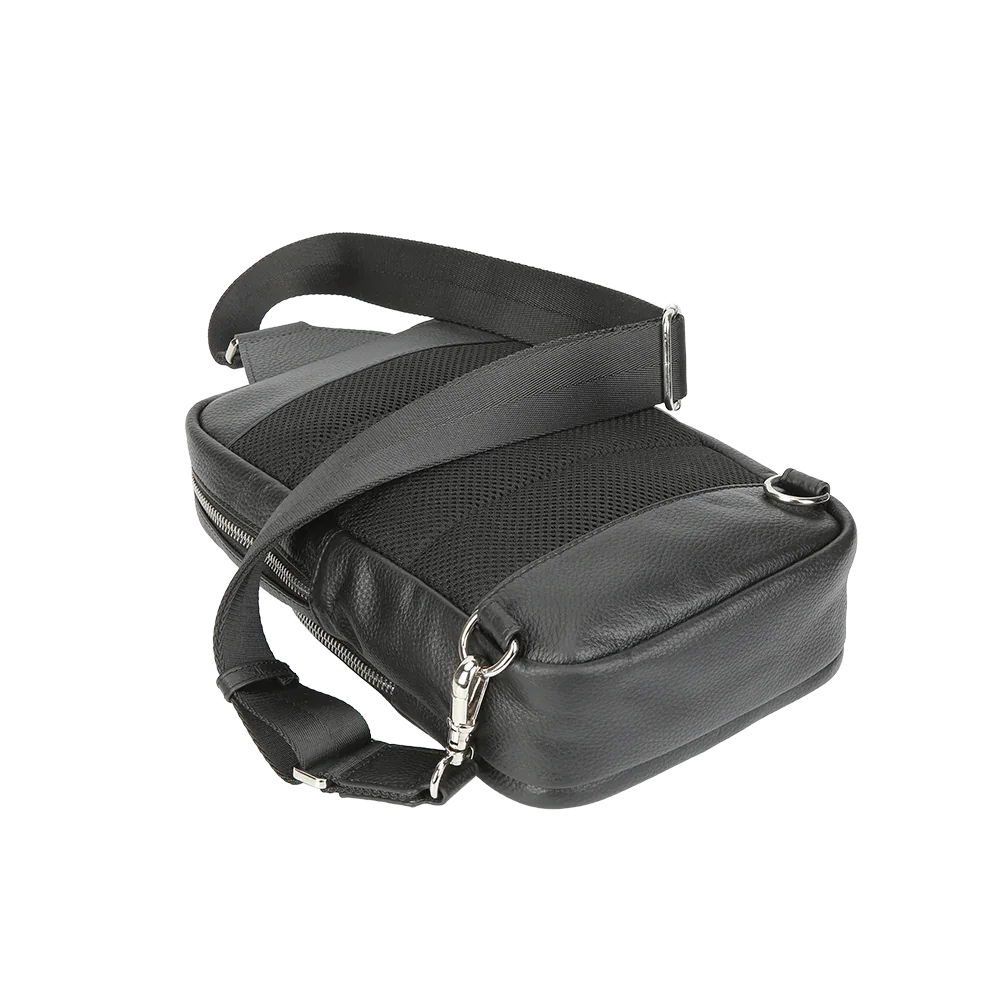 Black Pebbled Full-Grain Leather Sling Bag for Men – Crossbody Travel & Everyday Carry Gifts black leather crossbody everyday leather bag Full Grain Leather Full Grain Leather Bags full grain leather sling Genuine Leather genuine leather sling Leather Leather bag leather chest bag leather sling bag Men's Items men’s leather sling bag Miami Leathers New Arrivals Sling Bag soft pebble leather Travel Bag travel sling bag