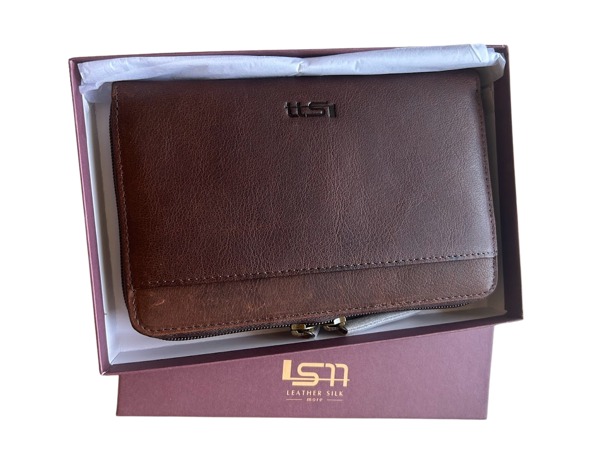 Double Zipper Genuine Leather Wallet