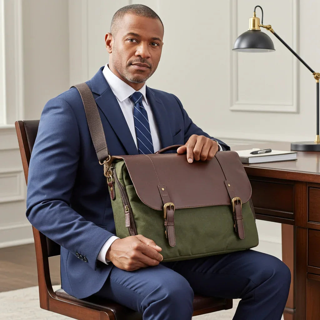 Maxwell Leather & Waxed Canvas Briefcase – Premium Laptop Bag & Canvas Briefcase - MiamiLeathers.com