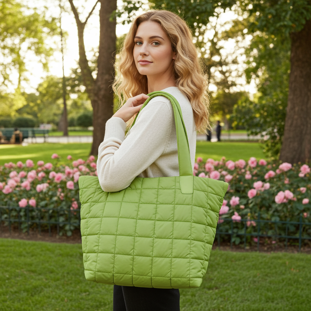 Quilted Nylon Tote – Lightweight, Triple-Zip, Travel & Work Ready