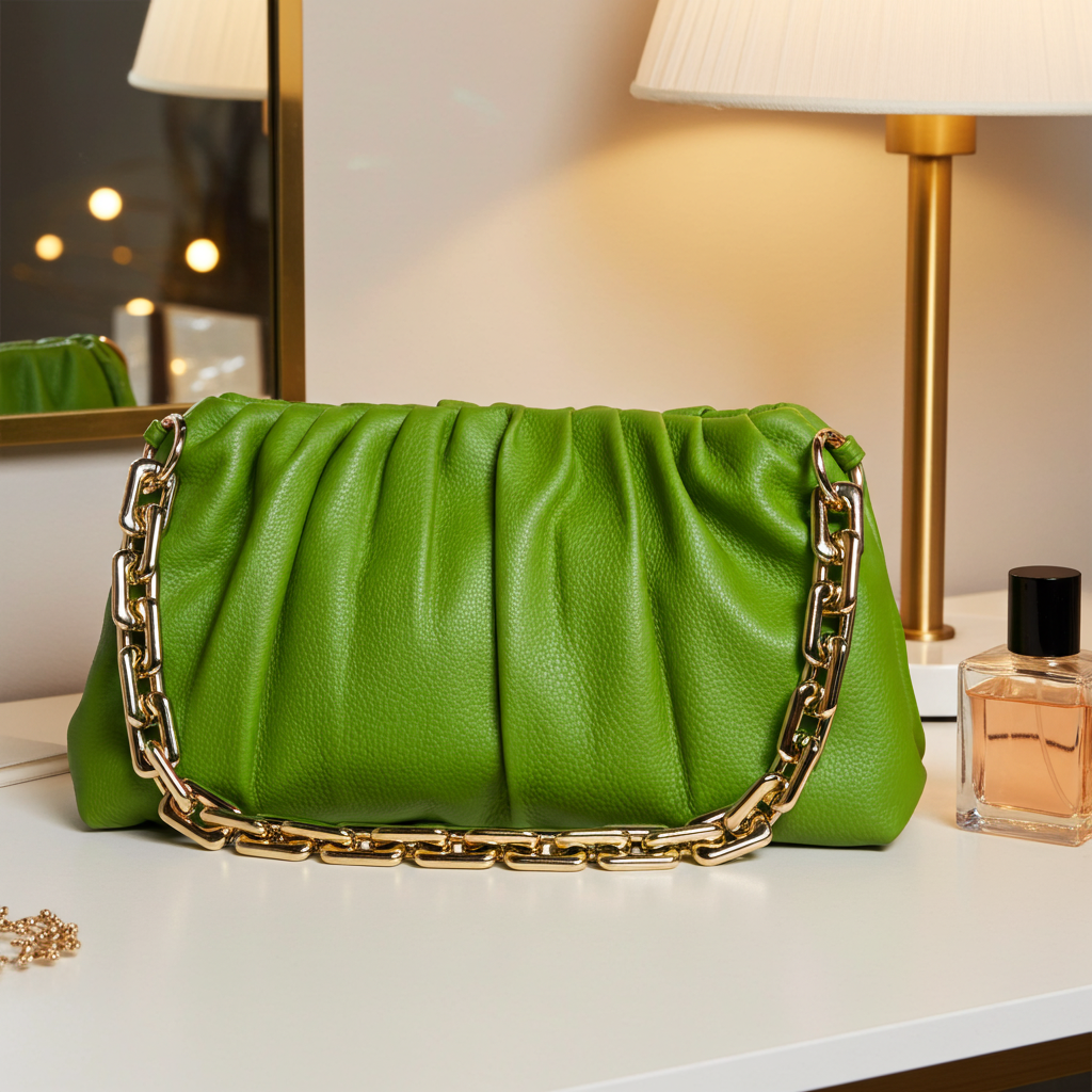 Leather Bag, Clutch Bag with Chain - MiamiLeathers
