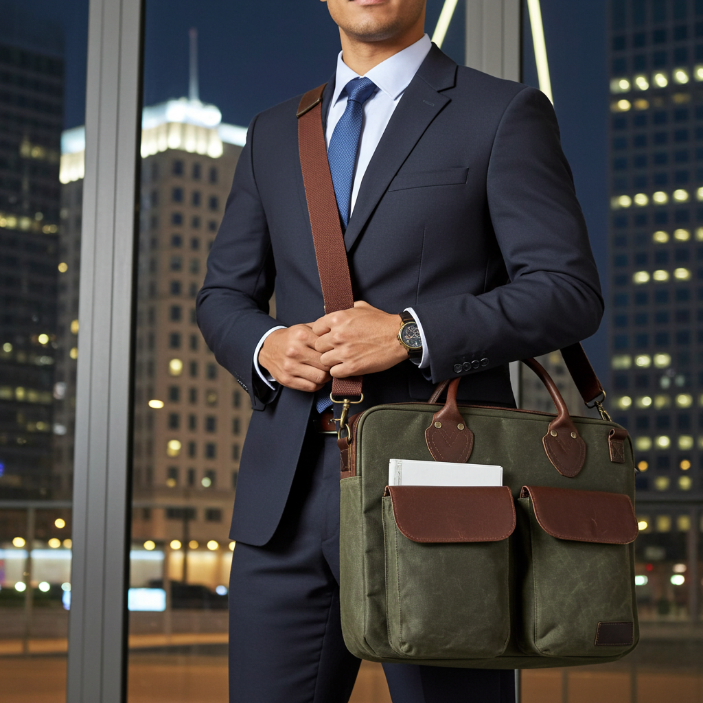 Laptop Bag, Maxwell Waxed Canvas Briefcase with Top Zipper