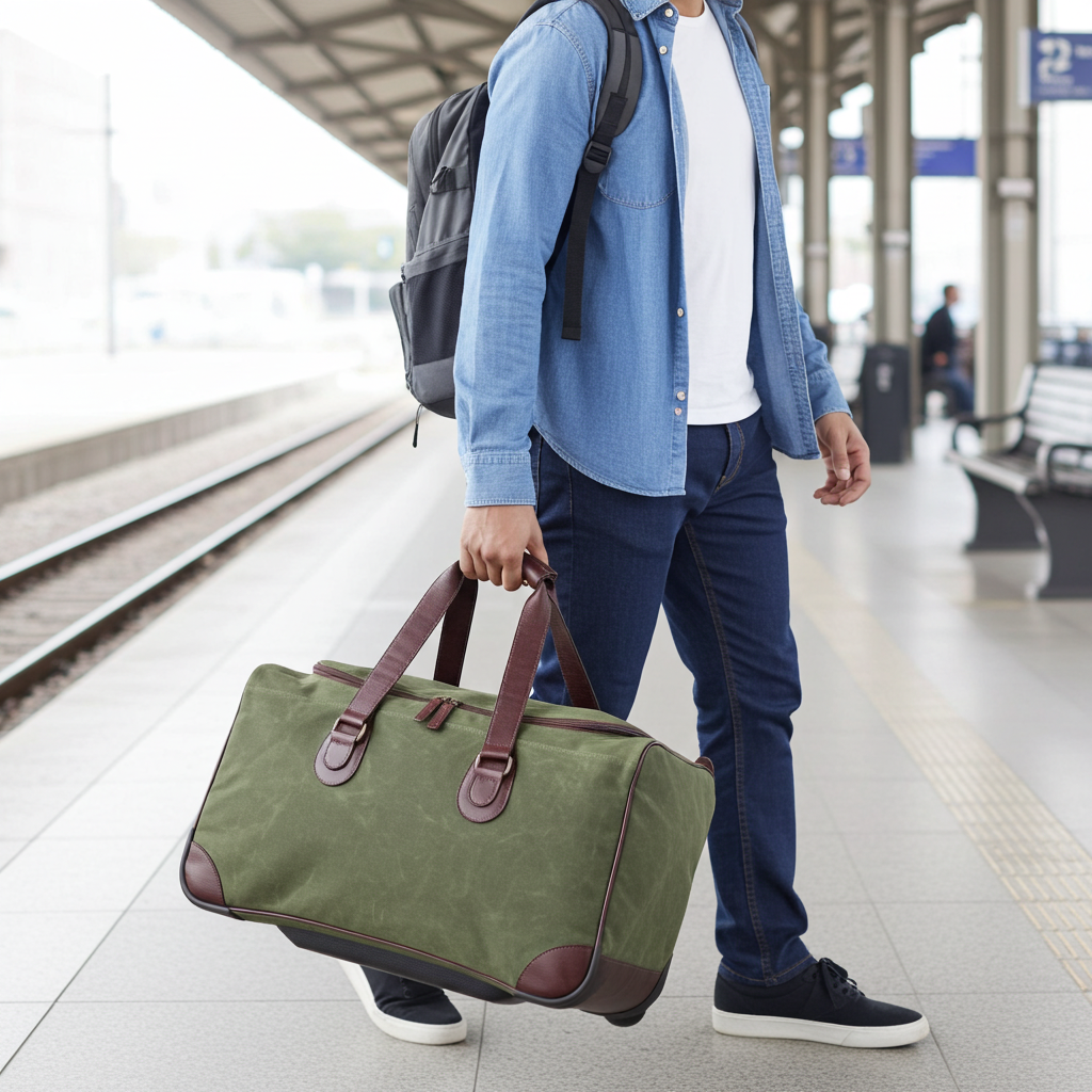 Rolling Duffel Bag, Maxwell Waxed Canvas Duffle Bag With Free Leather Tag