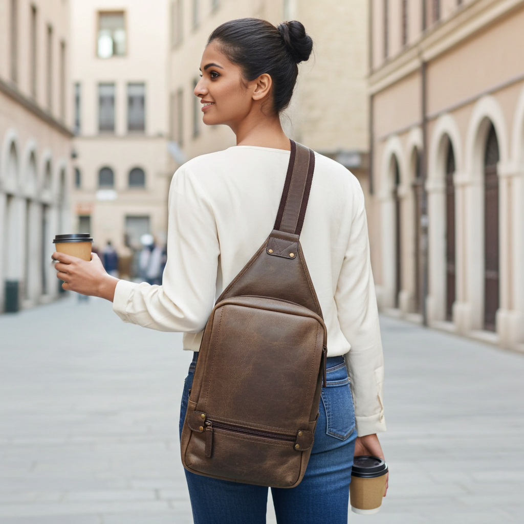 Full-Grain Crazy Horse Leather Sling Bag – Rugged Style, Two-Way Carry