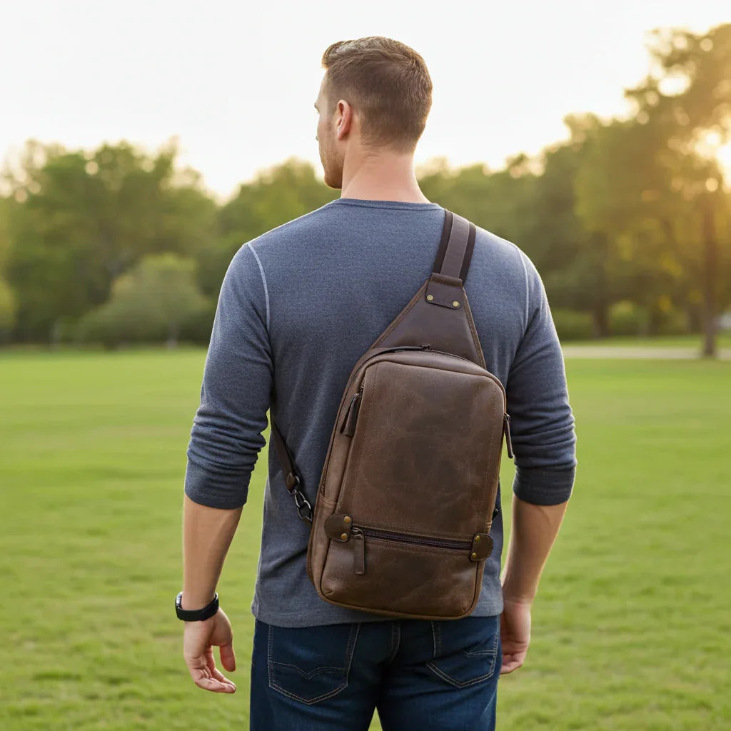 Full-Grain Crazy Horse Leather Sling Bag – Rugged Style, Two-Way Carry - MiamiLeathers.com