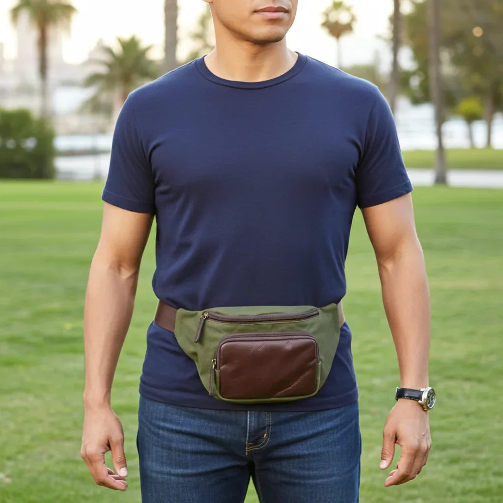 Maxwell Waxed Canvas Waist Pack/Crossbody Sling Bag Waist Pack Canvas Leather Leather Man Accessories Men's Items vt Waist Bag
