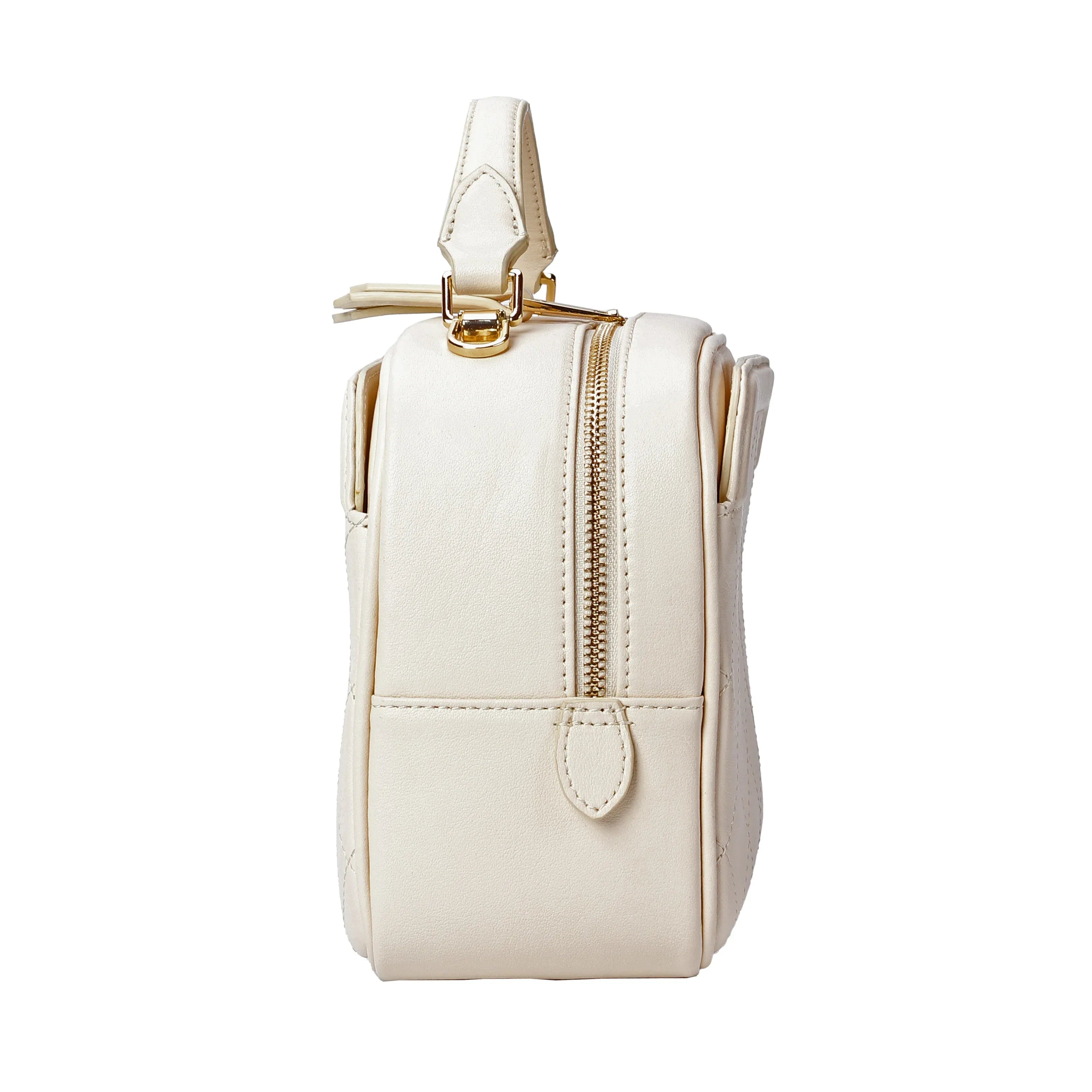 Ivory Quilted Leather Camera Bag with Top Handle and Crossbody Strap Luggage & Bags bag Crossbody ivory crossbody purse ivory leather camera bag Leather leather camera crossbody bag Miami Leathers New Arrivals quilted ivory bag quilted leather camera bag structured camera bag vt white leather handbag women leather camera bag