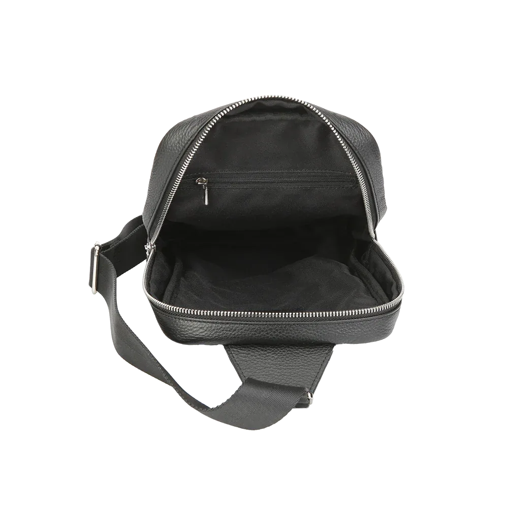 Black Pebbled Full-Grain Leather Sling Bag for Men – Crossbody Travel & Everyday Carry Gifts black leather crossbody everyday leather bag Full Grain Leather Full Grain Leather Bags full grain leather sling Genuine Leather genuine leather sling Leather Leather bag leather chest bag leather sling bag Men's Items men’s leather sling bag Miami Leathers New Arrivals Sling Bag soft pebble leather Travel Bag travel sling bag