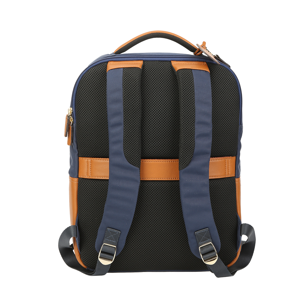 Men’s lightweight navy nylon and leather travel backpack for work and commuting
