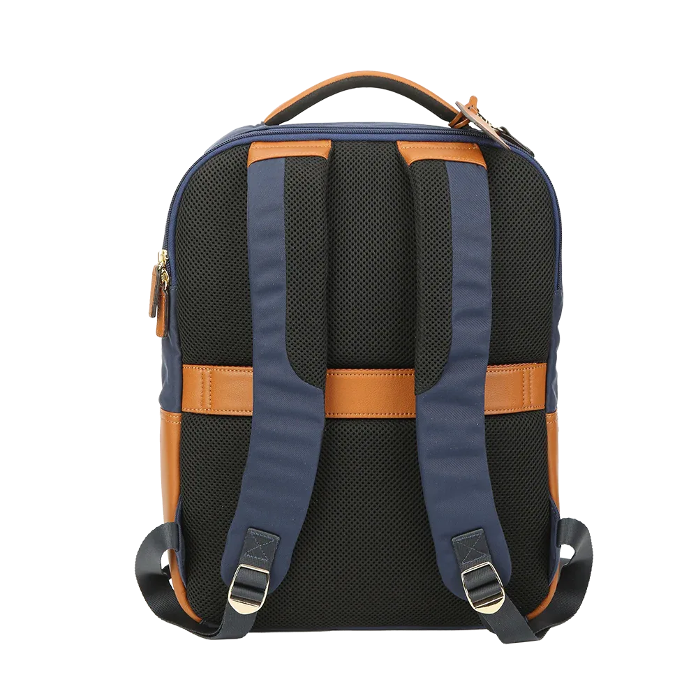 Nylon & Leather Laptop Backpack – Navy with Brown Trim (16") Luggage & Bags Backpack Backpack Purse Backpacks business travel backpack durable nylon backpack leather accent backpack leather backpack for men lightweight laptop backpack men’s work backpack Miami Leathers navy travel backpack New Arrivals nylon backpack nylon backpack leather trim nylon leather bag stylish men’s backpack