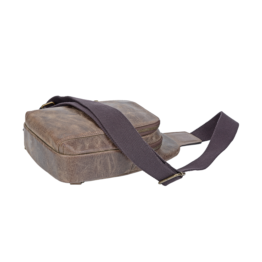 Crazy Horse Leather Sling Bag Small Version – Brown Full-Grain Crossbody for Men
