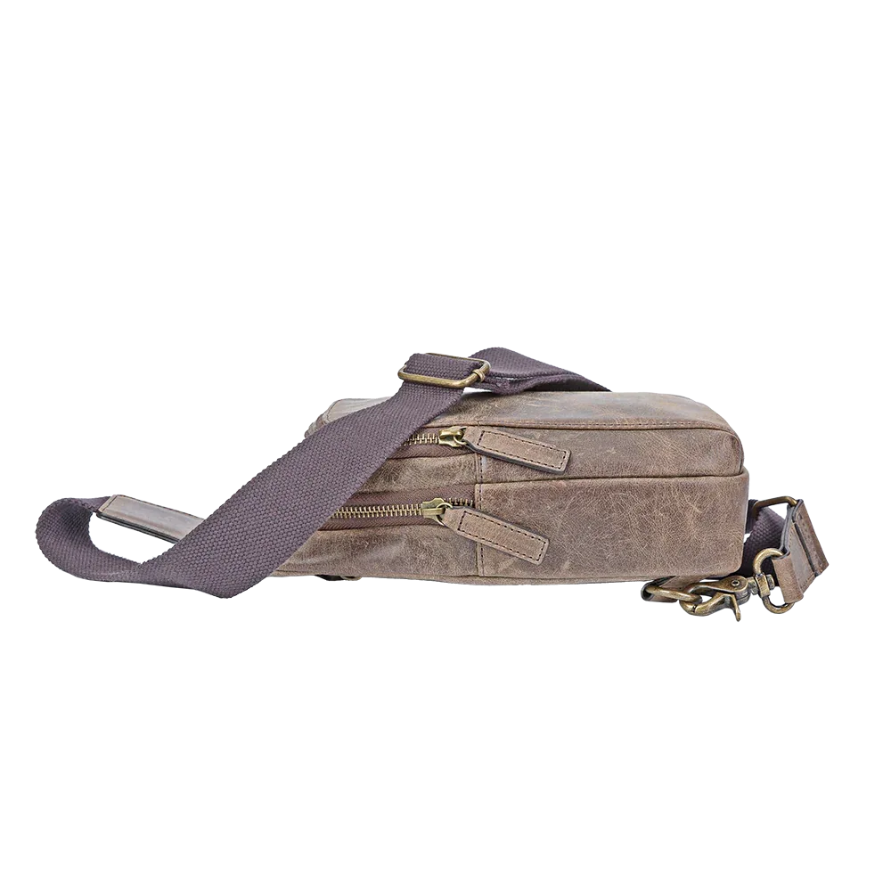 Crazy Horse Leather Sling Bag Small Version – Brown Full-Grain Crossbody for Men Gifts brown leather crossbody crazy horse leather sling bag distressed leather sling genuine cowhide bag men’s leather chest bag Miami Leathers New Arrivals rustic leather bag Sling Bag small sling bag travel sling pack vintage leather sling