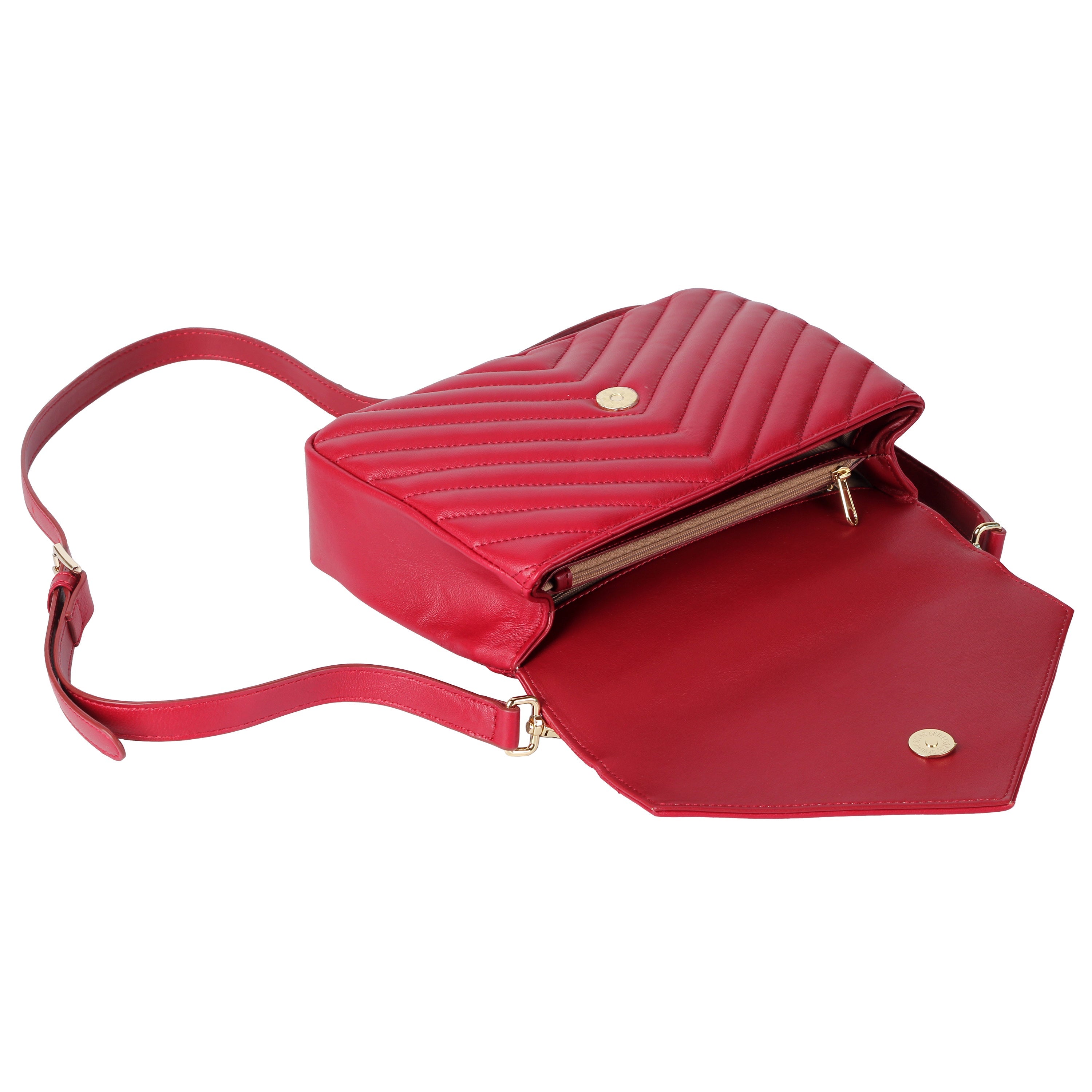 Interior view showing zipper divider and magnetic flap closure