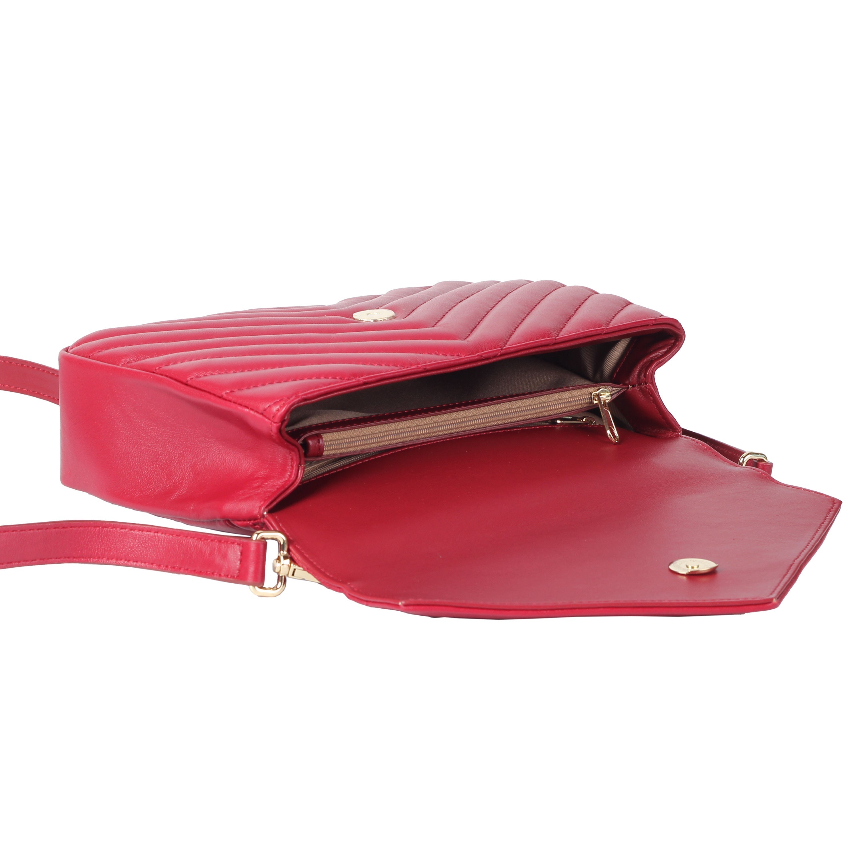 Interior view showing zipper divider and magnetic flap closure