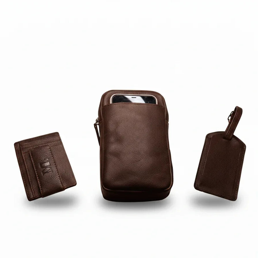 Cambridge Men's Professional Set - Money Clip Wallet, Phone Bag & Luggage Tag Apparel & Accessories Bundle Bundle Deal Business Essentials Cambridge Collection Full Grain Leather Gift for Him Gift Set Matching Set Men's Accessories Modern Carry Professional Set RFID Wallet